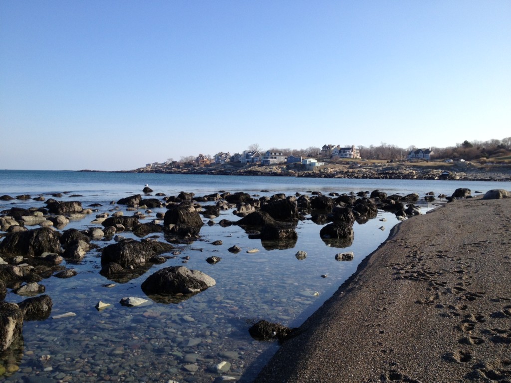 Calm black rock beach